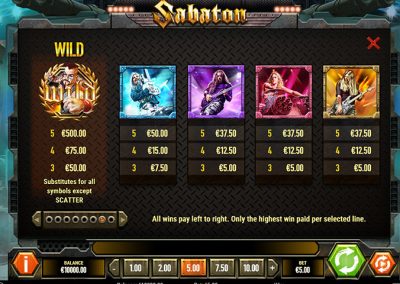 Screenshot 2: Sabaton is a slot game created by PlaynGo